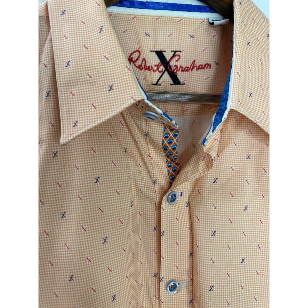 Robert Graham X Collection Orange Geometric Print Shirt XL Button LS Flip Cuff - Picture 5 of 16